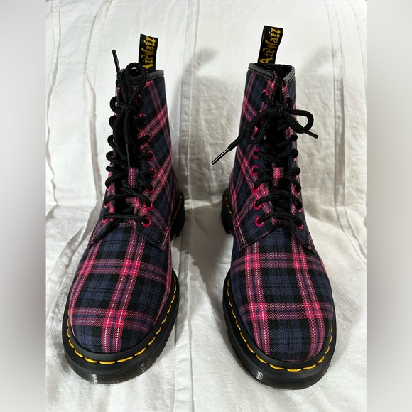 Dr. Martens Pink and Purple Plaid Lace-Up Combat Boots - Picture 7 of 15
